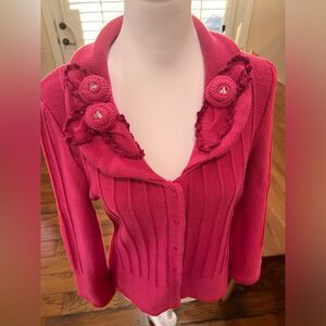 CAbi Pink Sweater with Floral Accents